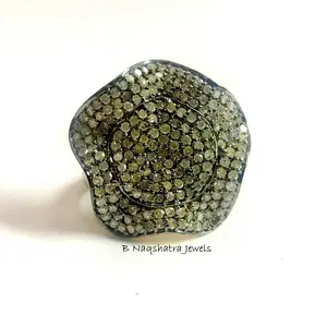 SINGLE CUT DIAMONDS Halo Bridal Ring, Floral Cocktail Ring ,925 sterling silver, Wedding Gift for Her Victorian Jewelry.