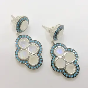 NATURAL RAINBOW TURQUOISE silver Dangle Earrings,Milky Rainbow Turquoise round,chandelier earrings,silver earrings,White Rainbow for her..