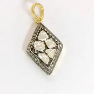 ROSE CUT DIAMONDS Necklace Pendant ,sterling silver 925, Diamond Dangle Pendant ,pendulum , Women Jewelry , Sliced Diamond , Gift For her..
