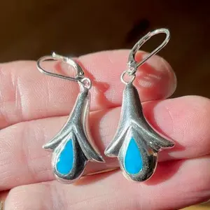 Ear-otica #1 —Vintage , 925 Sterling silver Earrings with Turquoise Enamel , Vagina Earrings , Feminist jewelry , Gift for her .