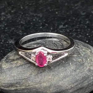 RUBY ENGAGEMENT BAND Studded with natural Diamonds,Dainty Ring,July Birthstone, Genuine Ruby Gemstone,Promise Gift For her.