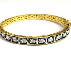 SLICED DIAMONDS Bangle-925 Sterling Silver - Antique Diamonds Bangle-black rhodium plated jewelry,Vintage wedding Gift,Bride Maid Gift...