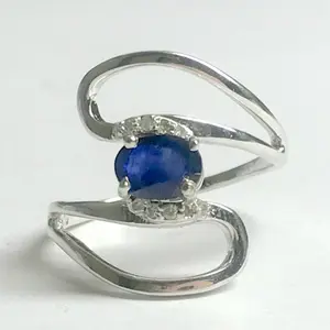 SAPPHIRE ENGAGEMENT RING , Blue Sapphire Diamonds , Hand forged Ring , Beautiful Wedding Band , September Birthstone ,Gift For Her ....