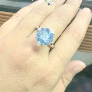 ROUND BLUE TOPAZ Checkers Cut ,December Birthstone ,Hand Forged Ring ,crystal healing Topaz,throat chakra Gemstone.