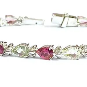 Teal Blue green and Pink TOURMALINE Bracelets-natural Diamonds ,925 sterling silver, OCTOBER birthstone, Christmas Gift for her.