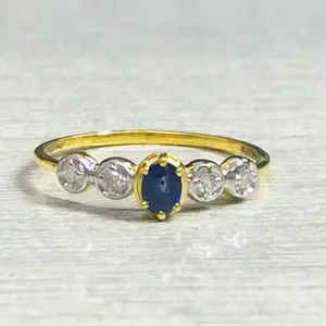 BLUE SAPPHIRE PROMISE Ring,Anniversary -Engagement Ring, Artdeco Jewelry,Gift For Her,14k Gold .