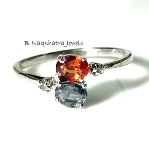 NATURAL MULTI SAPPHIRES,Orange sapphires ring ,by-pass ring of multi sapphires,Rainbow sapphires rings
