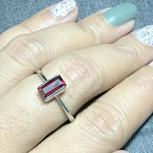REDDISH GARNET BAGUETTE , 925 Sterling silver Ring , Mossambique Garnet ,January Birthstone, lovely gift for her