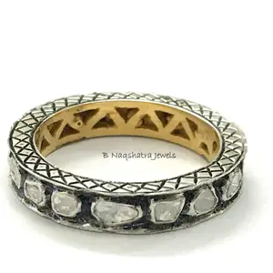 ETERNITY DIAMONDS RINGS,Rose cut diamond,black rhodium ring,Vintage wedding band,Valentine Gift