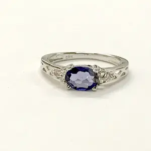 IOLITE WHITE TOPAZ 925 sterling silver ring , wedding ring , September birthstone ,best Christmas gift  and surprises for your loved ones...