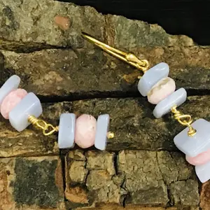 RHOCHROSITE - Blue LACE AGATE Earrings, Beaded Jewelry, Spike Earrings, Dangle Drop Earrings, Statement Jewelry,Gifts for Her