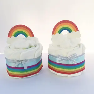 4 Rainbow Diaper Cake Centerpieces, Set of 4 Rainbow Baby Shower Decorations
