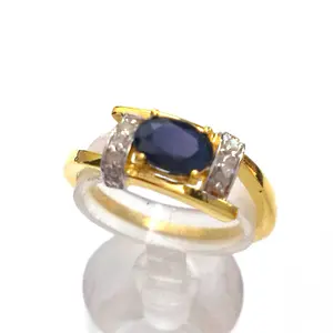 NATURAL SAPPHIRE DIAMOND gold Ring ,Anniversary -Engagement Ring, Birthstone Ring, Promise Gift For Her, 14k Gold .