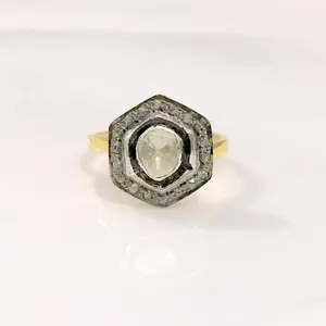 ROSE CUT DIAMONDS, Antique silver ring, Diamonds vintage ring, silver diamond ring,black rhodium plated jewelry,Vintage wedding band .