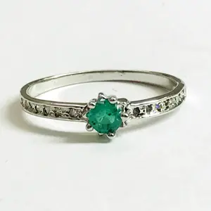 DAINTY EMERALD DIAMOND Rings , May Birthstone , Natural Emerald , Green Beryl ,  emerald engagement ring ,Promise Ring for her