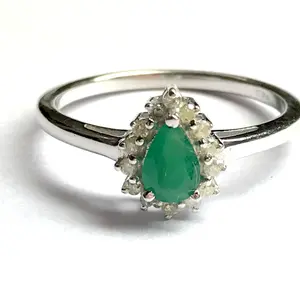 EMERALD DIAMOND RING, May birthstone , Halo Diamond Ring,emerald engagement ring, Pear emerald ring, antique emerald ring ,emerald jewellery