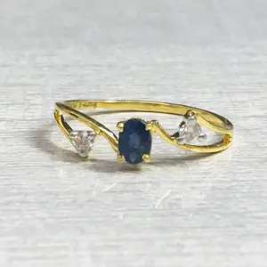 BLUE SAPPHIRE DAINTY Ring,Anniversary -Engagement Ring, Artdeco Jewelry, Promise Gift For Her,14k Gold .