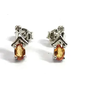 ORANGE SAPPHIRE DIAMONDS Stud earrings , September birthstone ,Natural Diamonds,Sapphire earrings,Natural Sapphires ,Gift for loved ones ..