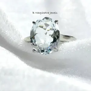 AQUAMARINE RING , Sterling Silver ,March birthstone ,Solitaire Ring ,seawater ring,Natural aquamarine,sky blue ring, valentine gift For Her