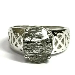 CELTIC KNOTS RUTILIATED  Ring, Black Rutile,925 sterling silver, Unisex Ring, Gemini & Taurus Gemstone, Gift for Unisex.