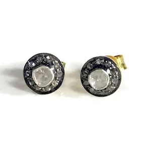 finest handmade antique art,natural handmade diamond polkis studs, rose cut diamonds tops, vintage diamonds earrings , handcut diamonds