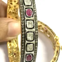 1 Pc ROSECUT RUBY DIAMONDS-925 Sterling Silver-Pave set Diamond Bangle, Vintage wedding bangle. 1 Pc ROSECUT RUBY DIAMONDS-925 Sterling Silver-Pave set Diamond Bangle, Vintage wedding bangle.