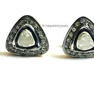 TRILLION DIAMONDS CLUSTER Earrings ,925 Sterling Silver,Rose Cut Sliced diamonds,Women jewelry,Gift For Her