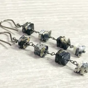 Modern Dendrite Opal Earrings, Geometric Jewelry, Spike Earrings, Dangle Drop Earrings, Statement Jewelry, Wedding Earrings, Gifts for Her