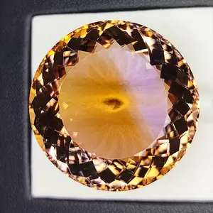 66.40 Carat 100% Natural Untreated 28x28x15 MM Ametrine Round Shape Loose Gemstone Double Ametrine, Bi Color Ametrine, Ametrine Pandent