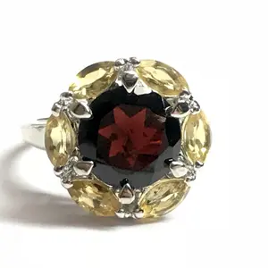GARNET CITRINE RING ,January-November birthstone, Red garnet round,Genuine Garnet,gift for her,Valentine's day Gift