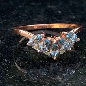 BLUE TOPAZ DIAMOND Rose Gold Ring ,The Jewel of Love and Loyalty, Engagement ring ,December birthstone .