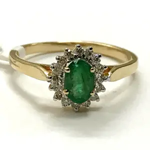 EMERALD DIAMOND HALO 14K Gold Ring,May Birthstone ,Emerald Engagement Ring,Cluster Ring , Best Gift For Love and friendship....