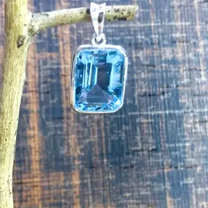 BLUE TOPAZ pendant ,Sterling Silver,December Birthstone,10 X 14 MM Octagon Blue Topaz , Neck Wear