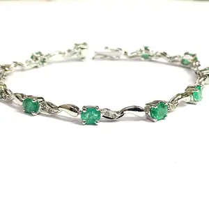 EMERALD DIAMOND BRACELET , 7.5 inches, 925 sterling silver , May Birthstone ,Wedding Collection , Bridal Gift, Women  Bracelets