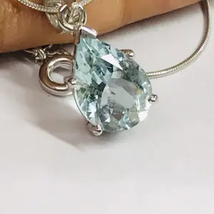 AQUAMARINE PENDANT,sterling silver ,March Birthstone ,Aqua Color , pear shape Necklace Pendant,Gift for her.