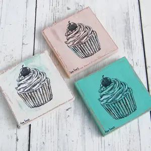 Rustic Kitchen Decor, Miniature Paintings, Set of 3 Cupcakes art, patisserie wall art, Kitchen Wall Art, C