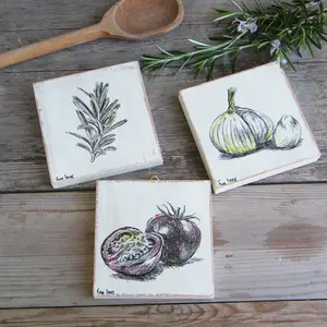 Food Art, Miniature Paintings, Set of 3, Rustic Kitchen Decor, Kitchen Wall Art, Country Chick, Farmhouse Decor