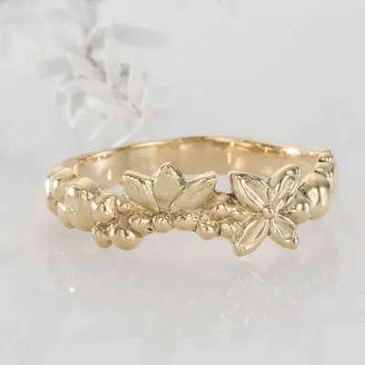 Gold Stacking Ring/ 14k Stacking Ring/ 14k Gold Ring/ Delicate Gold Ring/ Floral Ring/ Engraved Gold Ring