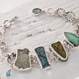 Apatite Bracelet, Raw Stone Bracelet, Fine Silver jewelry, Rough Stone Bracelet, Sterling Silver Bracelet, Green Raw Gem