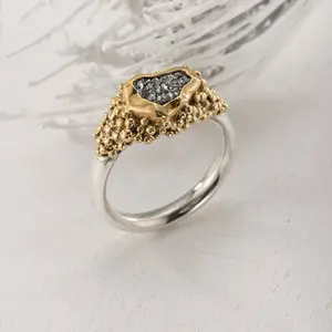 Rough Diamond Gold and Silver Ring / 22k Solid Gold Ring