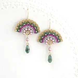 Bright Pastel Fan Fashion Crystal Drop earrings