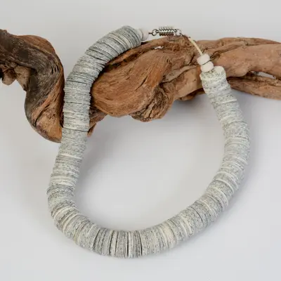 White  necklace, symmetrical paper necklace,  Necklace with a white touch, Jewelry with wood beads, Anniversary gift, Special day gift