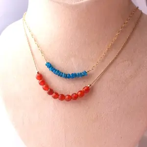 Delicate Turquoise Necklace - Apatite Bar Necklace , 14K Gold Fill Chain or Sterling Silver Chain - Turquoise Apatite Bar Necklace