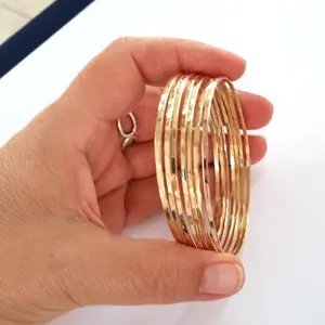 Set of 4 - Delicate 14k Gold Filled Wire. Hammered Bangles