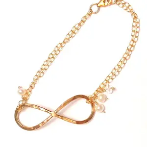 Infinity Bracelet - Gold Pearl Bracelet - Ivory Gold Pearl - Hammered Gold Bracelet - Real Pearl Bracelet - Pearl Bracelet Bridesmaid