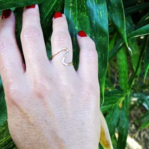 Statement Ring, 14k Gold Filled Thin Curved Wave Ring, Adjustable Ring, Gift for Women,