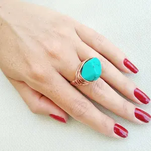 Copper with Turquoise Howlite ring, Turquoise Howlite Jewelry, Copper Jewelry, Chunky Rings for Women,