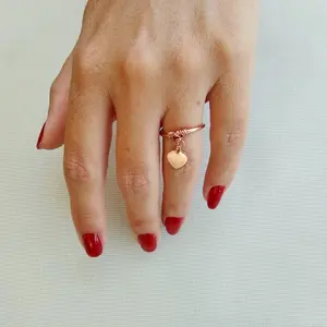 Initial Cooper Ring, Dongle Heart Ring, Adjustable Ring, Stacking Ring, knuckle Ring, Midi Ring, Ring for Women,