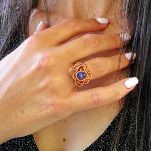 Copper ring, Birthday ring, Birthstone ring, Sapphire ring, Wire wrapped ring, Mother's day gift, Unique Ring,