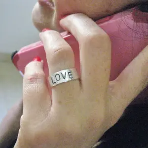 Sterling Silver love Ring, Love ring, Adjustable Ring, Sterling Silver Ring, Letter Ring, Open Ring, Hammered Ring.